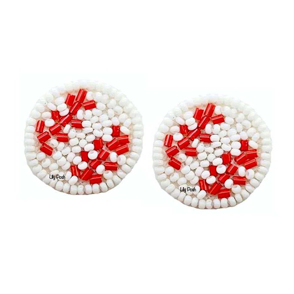 Beaded Baseball Stud Earring, Seed Bead Earring, Baseball Game Day